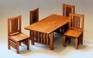 Arts and Crafts Era Dining Table and 4 Chairs Quarter-inch scale