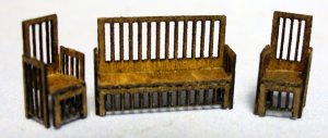 Arts & Crafts Era Sofa and 2 Chairs Set 1/120th scale