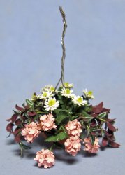 Mixed Flowers in a Terra Cotta Hanging Basket Half-inch scale