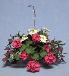 Mixed Flowers in a Terra Cotta Hanging Basket One-inch scale