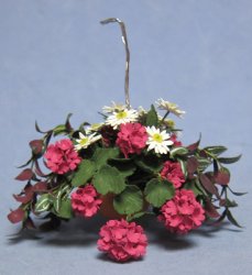 Mixed Flowers in a Terra Cotta Hanging Basket One-inch scale