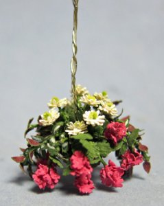 Mixed Flowers in a Terra Cotta Hanging Basket Quarter-inch scale