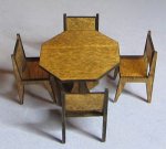 Octagonal Dining Table and 4 Chairs Quarter-inch scale
