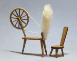 Tudor Spinning Wheel and Chair Half-inch scale