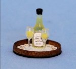 Bottle of white wine and glasses on a tray Half-inch scale