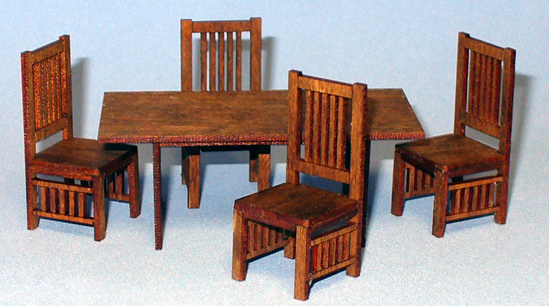 Arts and Crafts Era Dining Table and 4 Chairs Half-inch scale - Click Image to Close