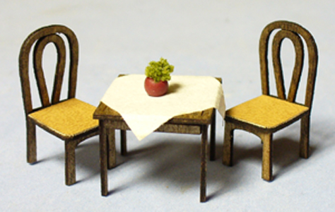 Cafe Table and 2 Chairs Quarter-inch scale - Click Image to Close